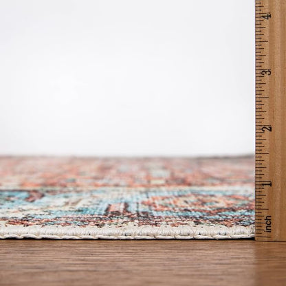 Bloom Rugs Washable Non-Slip 2' x 3' Rug - Orange/Blue Traditional Oriental Area Rug for Living Room, Bedroom, Dining Room, and Kitchen - Exact Size: 2' x 3'