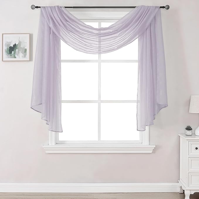 DONREN Lilac Semi Sheer Luxury Scarf for Window - add Beautiful Elegant Effect to Curtain Drapes (Lavender Purple,1 Panel 52 x 144 Inch Length)