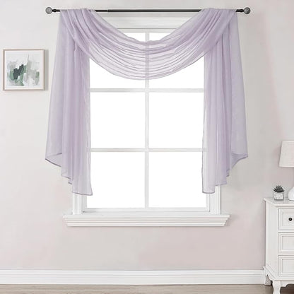 DONREN Lilac Semi Sheer Luxury Scarf for Window - add Beautiful Elegant Effect to Curtain Drapes (Lavender Purple,1 Panel 52 x 144 Inch Length)