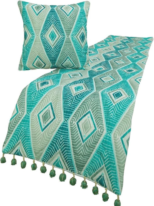 The HomeCentric King/Queen/Twin Blue, Ivory & Grey Decorative Twin 53"x18" Bed Runner Without Pillow Cover, Quilted & Printed Bed Scarf on Cotton Fabric - Tallulah