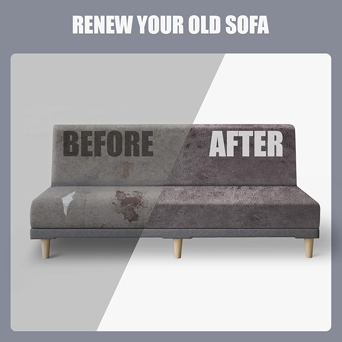 molasofa Leather Like Stretch Futon Slipcover Armless Futon Bed Sofa Cover Furniture Protector with Elastic Bottom, Soft and Washable Futon Cover for Sofa Bed Stay in Place（Larger，Khaki）