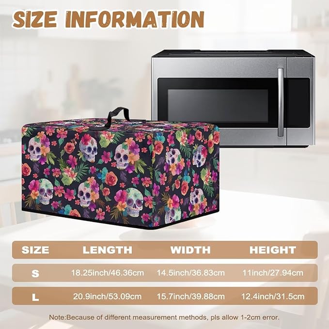 Microwave Oven Cover, Halloween Skull Heat-Resistant Polyester Machine Protector Decorative Kitchen Appliance Covers Waterproof Microwave Oven Cover for Most Countertop Microwaves