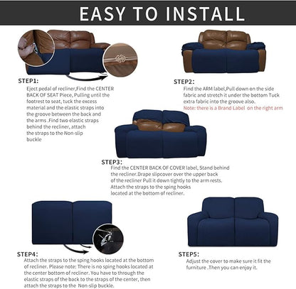 Easy-Going 6 Pieces Recliner Loveseat Stretch Sofa Slipcover Sofa Cover Furniture Protector Couch Soft with Elastic Bottom Kids, Spandex Jacquard Fabric Small Checks Navy