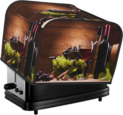 Red Wine Glasses Grape Wooden 4 Slice Toaster Cover, Waterproof Toaster Dust Bread Maker Protective Cover For Small Kitchen Appliance Dining Room Table Home Decor Gifts