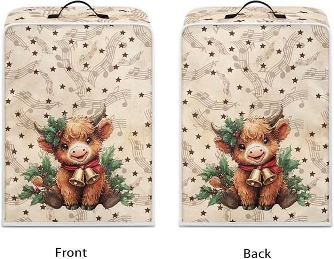 Christmas Coffee Maker Cover, Dustproof Washable Highland Cow Coffee Machine Protector with Handle