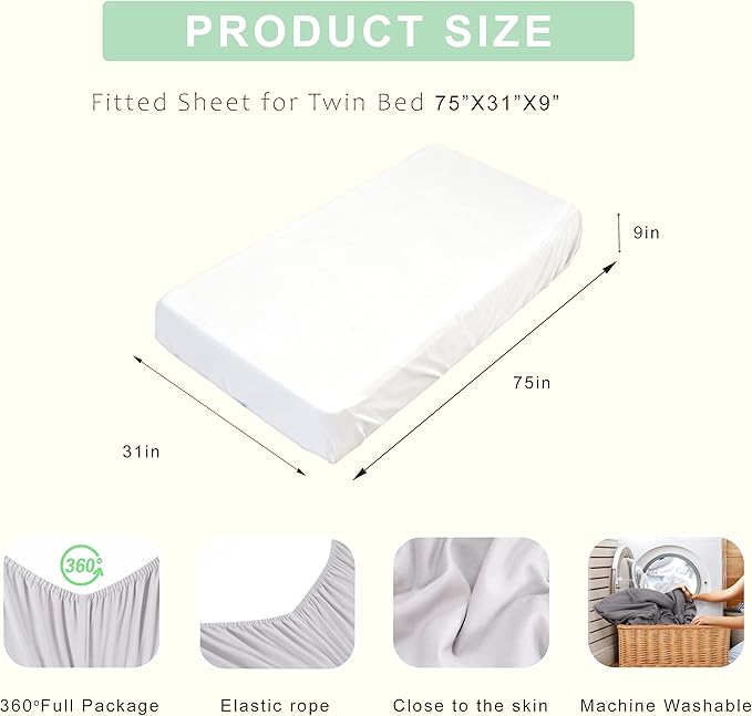 Fitted Sheets 31x75 Inches, 2 Pack Super Soft Microfiber Cot Size Sheet Set for Narrow Twin, Camp Bunk, RV Bed, Army Cot & Trifold Mattress, Breathable Bottom Bed Cover, White