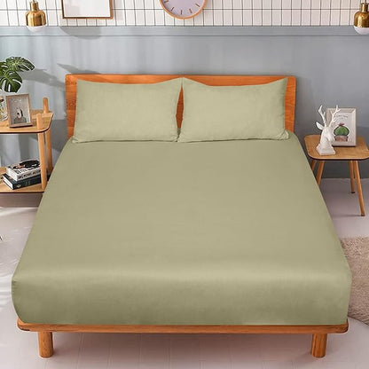 ROYALE LINENS 300 Thread Count 100% Long Staple Combed Cotton Fitted Sheet Full - Super Soft Deep Pocket Bottom Sheet - Fitted Sheets Only - Elastic Sheets (Full, Sage Green)