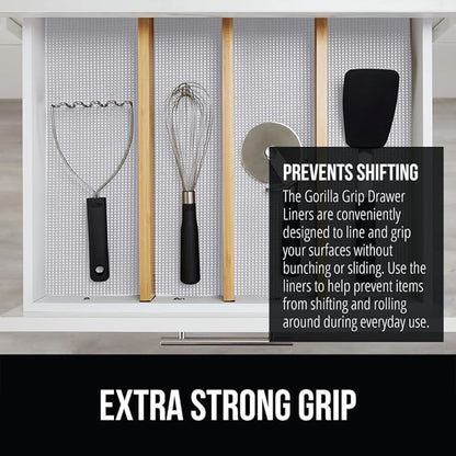 GORILLA GRIP powerGRIP Drawer Shelf and Cabinet Liner, Thick Strong Hold, Non-Adhesive Liners Protect Kitchen Cabinets and Cupboard, Bathroom Drawers, Easy Install, Breathable Mat, 12" x10' Light Gray