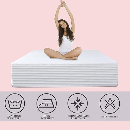 Queen Bed Skirt-Box Spring Cover with 12 Inch Tailored Drop,Wrinkle and Fade Resistant Hotel Wrap Around Bed Skirts,Bed Frame Cover (Horizontal Stripe White, Queen-12 Drop)