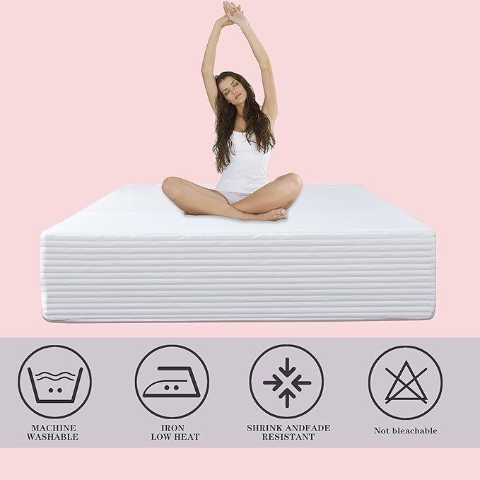 Queen Bed Skirt-Box Spring Cover with 14 Inch Tailored Drop,Wrinkle and Fade Resistant Hotel Wrap Around Bed Skirts,Bed Frame Cover (Horizontal Stripe White, Queen)