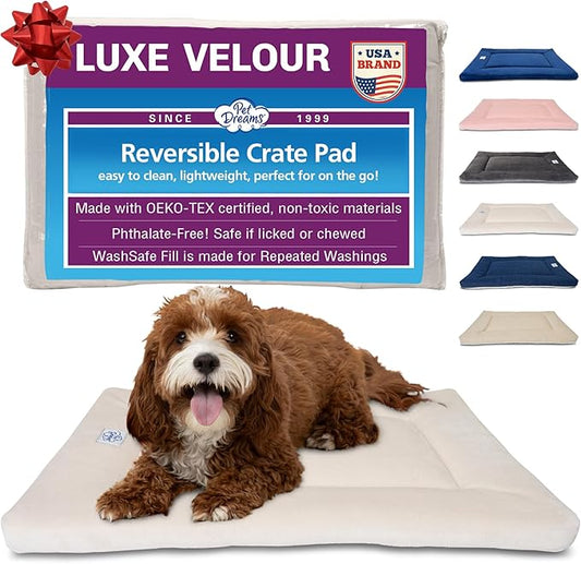Pet Dreams Dog Crate Pad - Washable Kennel Mat, Crate Pads for Dog Cages, Non-Toxic, Flat Indoor Cat Bed, Fits iCrate 18, 24, 30, 36, 42, 48 Inches (Ivory, Large, 36")