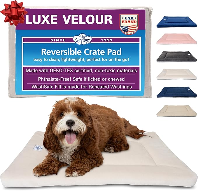 Pet Dreams Dog Crate Pad - Washable Kennel Mat, Crate Pads for Dog Cages, Non-Toxic, Flat Indoor Cat Bed, Fits iCrate 18, 24, 30, 36, 42, 48 Inches (Ivory, Small, 24")