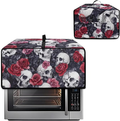 Skull Red Rose Print Microwave Oven Dust Cover Toaster Oven Cover with Top Handle Dust-Proof Kitchen Appliance Protector Dirt and Fingerprint Protection, S