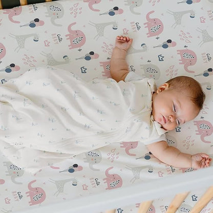 BROLEX Baby Fitted Crib Sheets: Kid Crib Sheets - Set of 2 for Toddler Standard Size Crib Mattress for Boys and Girls - Jersey Knit Crib Bed Sheets Elephant Rabbit