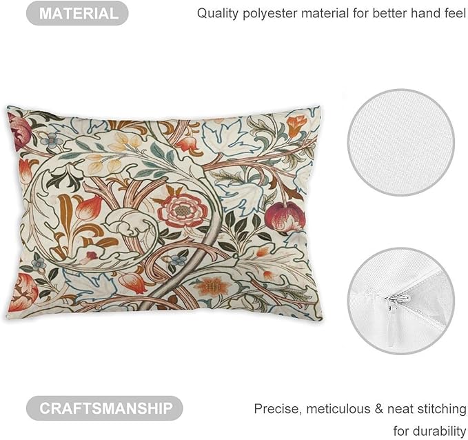 Flower Red William Morris Throw Pillow Covers 12x20 Inch Aesthetic Pillow Velvet Decorative Pillowcase Home Decor Living Room Cushion Case for Bed Sofa Couch