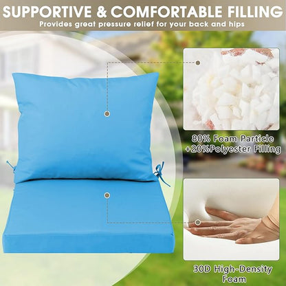 Outdoor Seat Cushion Set 22 x 22 In, Water-Resistant & Fade-Resistan, Patio Furniture Cushions with Removable Cover Deep Seat & Back Cushion with Handle and Adjustable Straps for Chair Sofa,4PC