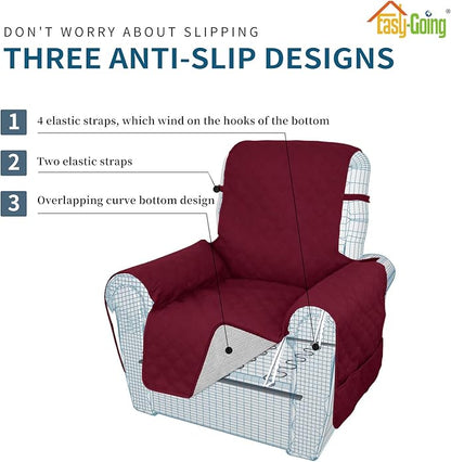 Easy-Going Sofa Slipcover Waterproof Oversized Recliner Chair Cover Non-Slip Fabric Couch Cover for Living Room Washable Furniture Protector for Pets Kids Children Dog Cat (Oversized Recliner, Wine)