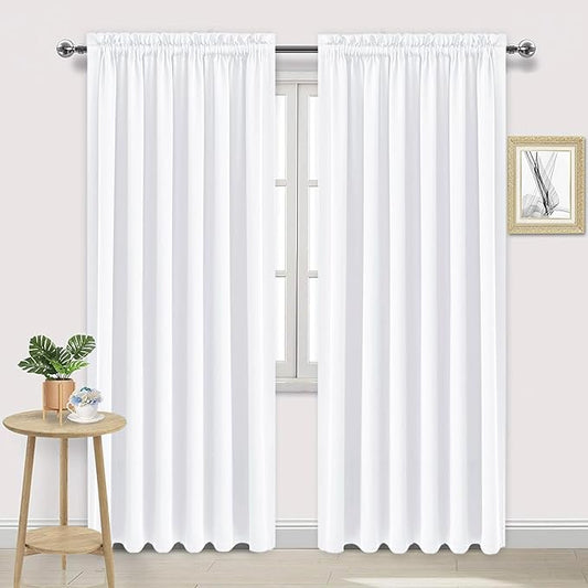 DWCN White Curtains for Living Room Thermal Insulated, 50% Light Blocking Curtains for Bedroom, Dining Room Window, W 70x L 84 Inch, Set of 2 Rod Pocket Curtain Panels