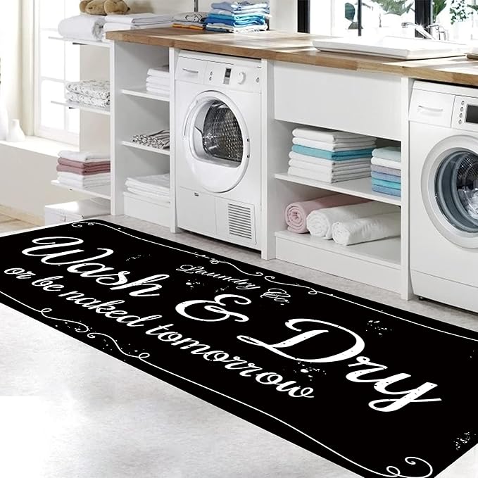 Laundry Room Rug Non Slip Floor mats Farmhouse Large Laundry Rugs for Laundry Runner Room Mat Washer and Dryer Carpet Laundry Room Decor 20x59inch(Black)