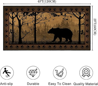 Vintage Runner Rug 2x4 Rugs for Entryway,Bear Country Cabin Wildlife Kitchen Rug Washable Indoor Door Mat Non Slip Accent Throw Rugs Rustic Area Carpet Runners for Hallway,Bedroom,Laundry Floor Carpet
