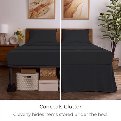 Mellanni Bed Skirt Twin Size - Bed Skirting - 15-Inch Tailored Drop Pleated Dust Ruffle - Hotel Luxury Bedding - Wrinkle, Fade, Stain Resistant - 1 Bedskirt (Twin, Black)
