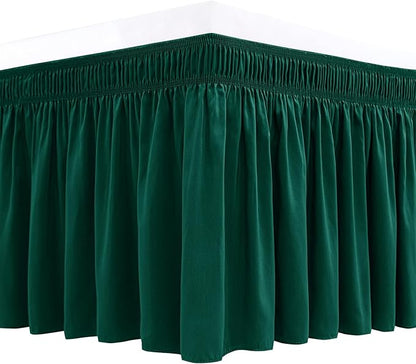 Biscaynebay Wrap Around Bed Skirts for King & Cal King Beds 15" Drop, Christmas Hunter Green Adjustable Elastic Dust Ruffles Easy Fit Wrinkle & Fade Resistant Silky Luxurious Fabric Machine Washable