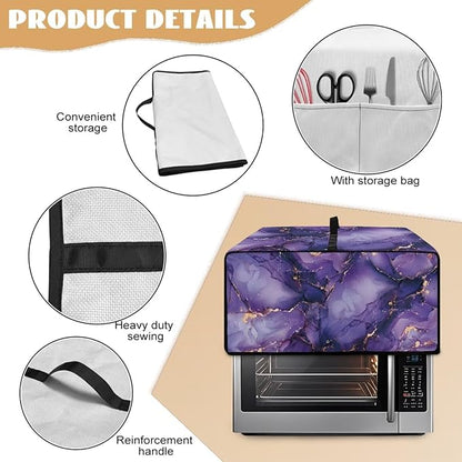 Convection Oven Dust Cover with Pockets, Easy to Clean, Electric Appliance Protector Smart Microwave Oven Cover for Countertop, M, 16.5 x 20.5 x 10 Inches, Violet Gold Marble
