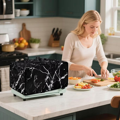 Air Fryer Toaster Oven Dust Cover Protective Microwave Oven Cover with Pockets, Dust-proof Countertop Appliance Protector, S, 14.5 x 18.5 x 9 Inches, Black Marble White Crack