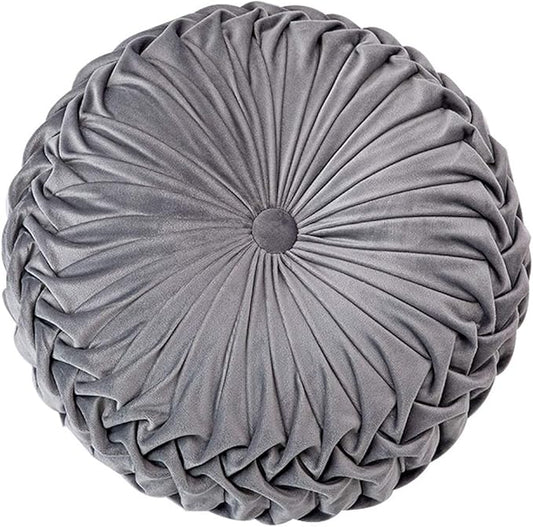 HLOVME Throw Pillow for Couch Decorative 3D Pumpkin Round Velvet Cushion for Sofa Bed Chair Floor 15"X15", Gray