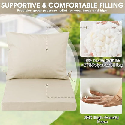 Outdoor Seat Cushion Set 24 x 24 In, Water-Resistant & Fade-Resistan, Patio Furniture Cushions with Removable Cover Deep Seat & Back Cushion with Handle and Adjustable Straps for Chair Sofa,4PC