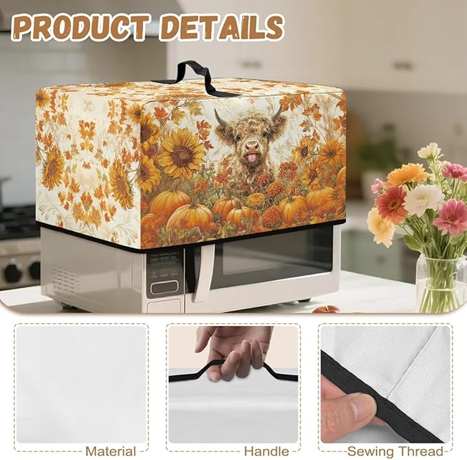 Microwave Ovens Dust Cover, Thanksgiving Highland Cattle Heat-Resistant Waterproof Polyester Oven Protection Case for Microwave Oven Smart Oven Toaster Stainless Steel Oven