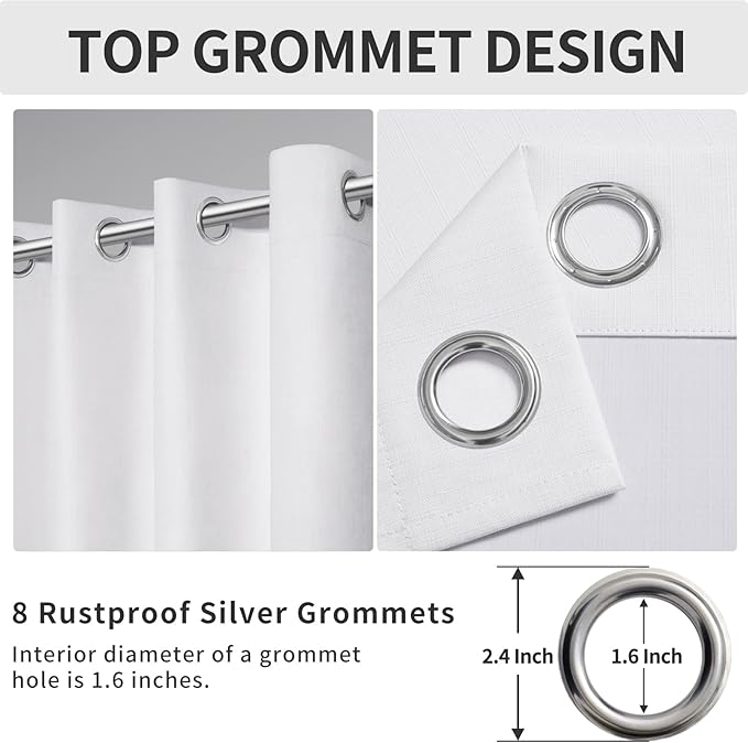 Easy-Going Linen Look 100% Blackout Curtain 52x84 Inch Window Curtain Drapes for Bedroom, Living Room Thermal Insulated Room Darkening (Set of 2 Panels, White)