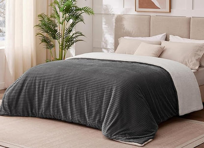 Sherpa Twin Blanket for Bed - Soft Cozy Fleece Blanket, Warm for Winter, Reversible for Sofa, Grey, 60 x 80 Inches