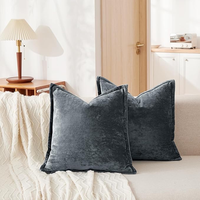 Luxurious Velvet Throw Pillow Covers 20x20 Set of 2 Decorative Pillow Covers Solid Square Cushion Case for Sofa Couch Bedroom Farmhouse, Blue Gray