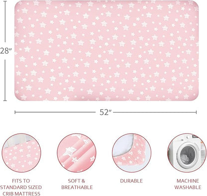 Crib Sheets & Waterproof Crib Mattress Protector for Boys 4 Pack Set, Viscose, Waterproof Crib Sheets Mattress Pad Cover, Grey & Pink