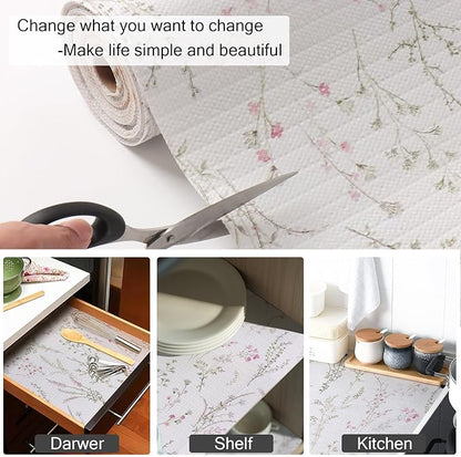Floral Drawer and Shelf Liner for Cabinets 16IN x 20FT, Non-Adhesive and Strong Non-Slip Flower Shelf Cabinet Drawer Liners for Kitchen,Table,Bookshelves,Waterproof Cupboard Liner