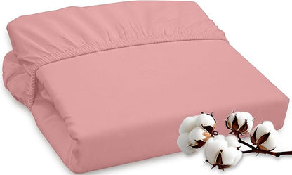 ROYALE LINENS 300 Thread Count 100% Long Staple Combed Cotton Fitted Sheet Full - Super Soft Deep Pocket Bottom Sheet - Fitted Sheets Only - Elastic Sheets (Full, Pink)