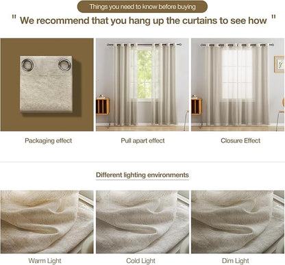 Anmao Flax Linen Curtains for Living Room 84 Inch Length 2 Panels Set, Light Filtering Sheer Window Curtain Drapes for Bedroom with Nickel Grommet, 52 Inch Wide Each Panel, Linen Color