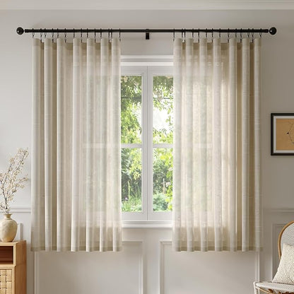 Anmao Natural Linen Curtains for Living Room 54 Inch Length 2 Panels Set, Light Filtering Semi Sheer Window Curtain Drapes for Bedroom with Curtain Rings and Clips, 52 Inch Wide Each Panel, Linen