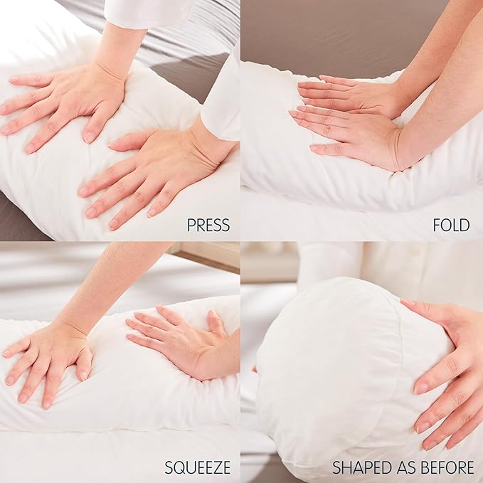 SyMax 7.8"x60" Body Pillow for Queen Bed, Memory Foam Bolster w/Removable Velvet Cover, Headboard Gap Filler Pillow, White