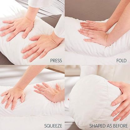 SyMax 7.8"x38" Body Pillow for Twin Bed, Memory Foam Bolster w/Removable Velvet Cover, Headboard Gap Filler Pillow, White