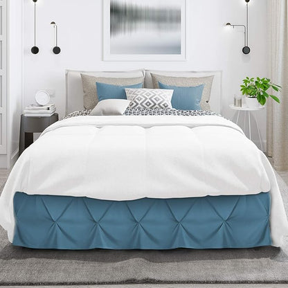 Nestl Blue Heaven Twin Bed Skirt - Pinch Pleat, 14" Drop, Microfiber