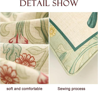 patdrea Designer Rectangle Throw Pillow Covers,Farmhouse Linen with Green Floral Pattern Pillows Cover,Decorative Lumbar Pillowcases Cushion for Bed Living Room Outdoor Car,12"x20"