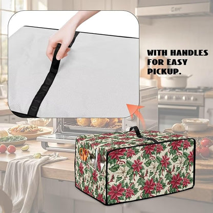 Air Fryer Toaster Oven Dust Cover Dustproof Convection Oven Cover with Side Pockets for Small Kitchen Appliances, S, 14.5 x 18.5 x 9 Inches, Poinsettia Flower Christmas Decor