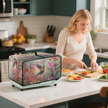 Air Fryer Toaster Oven Dust Cover Protective Microwave Oven Cover Small Appliance Protector Decorations Kitchen Accessories, L, Hummingbird Pink Flower