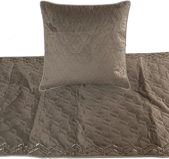 The HomeCentric King Queen Twin Gray Handmade Twin 53"x18" Bed Runner with Pillow Cover, Quilted & Crystals Bed Scarf on Velvet Fabric - Grey Diamond Symphony