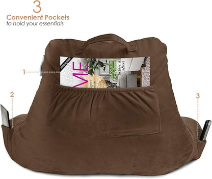 Nestl Reading Pillow with Shredded Memory Foam Designed for Sitting Up in Bed and Couch, Back and Arms Adjustable Support for Adult & Teens Backrest Pillows for Reading Washable Cover, Chocolate Brown