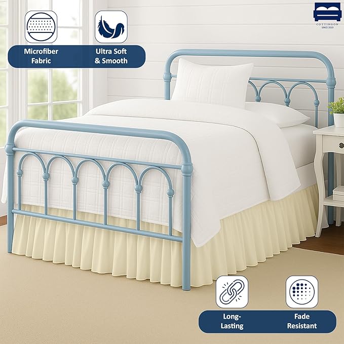 Ruffled Bed Skirt with Split Corners-Dust Ruffle - 15" Drop 100% Microfiber Soft,Sheen & Luxurious Look - Bed Skirts (Ivory -Queen)
