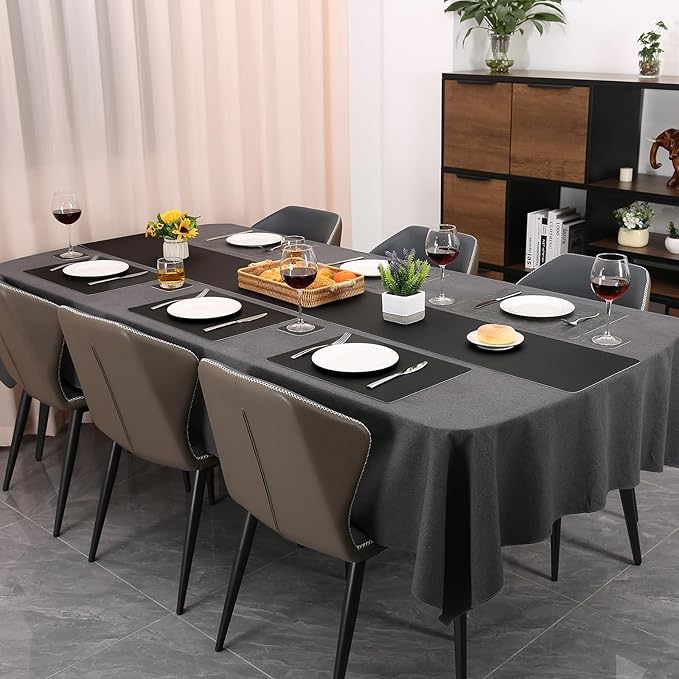 Table Runners 55 Inches Long, Dual-Sided Faux Leather Farmhouse Table Runner Waterproof Heatproof Non-Slip for Living Room Party Home Decor Holiday Decorations(Gray Black, 12 x 55 Inch)
