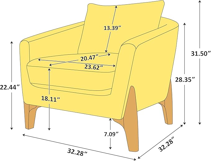 VANOMi 32" Living Room Chairs, Comfy Chair for Bedroom with Thick Cushion, Sharpe Arm Chair for Reading, Office, Apartment, Camel